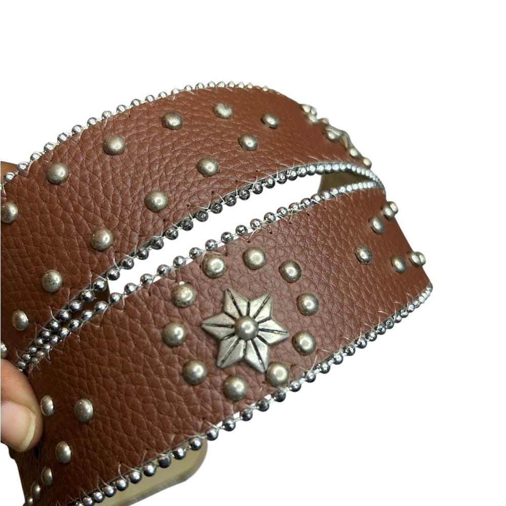 Studded Western Festival Rhinestone Belt 40” Y2K McBling Metallic Floral Accents